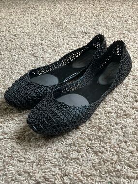Women's Black and Green Woven Slip-On Flats by Melissa + Campana
